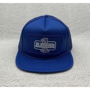 VTG Leer 1‎ Snapback Trucker Hat Mens OSFM Blue Foam Front Blockhead Grandpa Dad